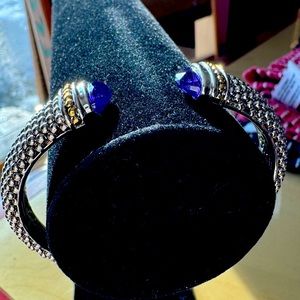 Lagos Sterling Silver and 18k Gold Caviar Cuff Amethyst Bracelet, Size M